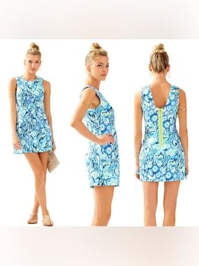 Lilly Pulitzer Mila Shift Dress Woman Size 12 Indigo Sunset Blue Floral